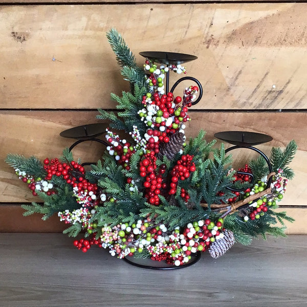 Berry/ Cedar/ Pine Triple Candleholder