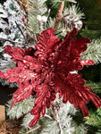 Burgundy Glitter Velvet Poinsettia on Clip