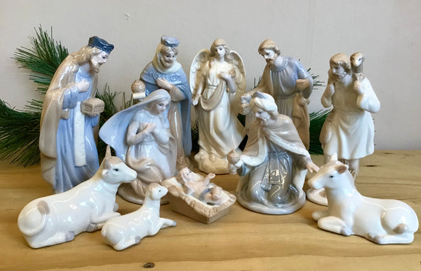 Ceramic Blue/Brown Nativity Scene