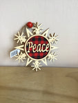 Wooden Snowflake with Peace or Noel