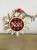 Wooden Snowflake with Peace or Noel