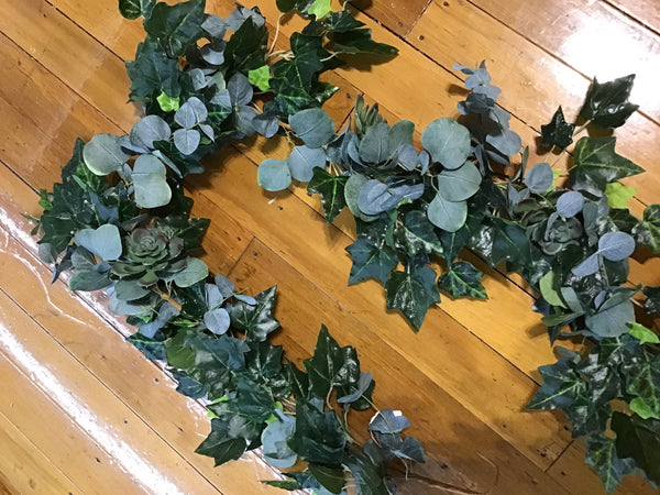 Succulent/Holly/Eucalyptus Garland