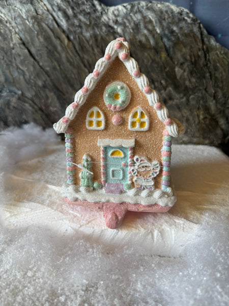 Pastel Gingerbread House w/santa
