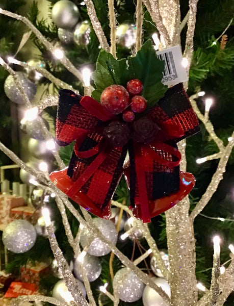 Metal Twin Bell with Tartan Bow