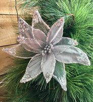 Silver Velvet/Organza Poinsettia Clip 20cm