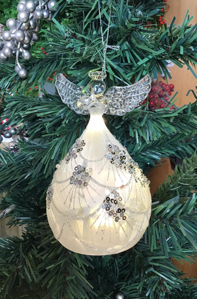 Frosted Glass Angel with Silver Sequins