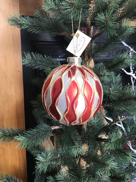 Red and Silver Swirl Glass Ball