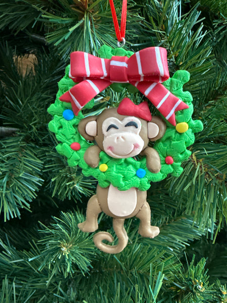 Monkey with face in wreath