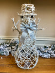 White Rattan Snowman LED Lights Up