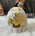 White Pumpkin light up snow globe