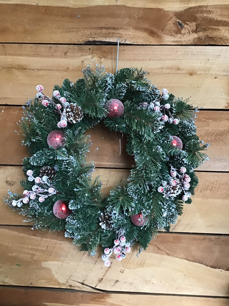 Frosted Bauble/Berry Wreath with Lights