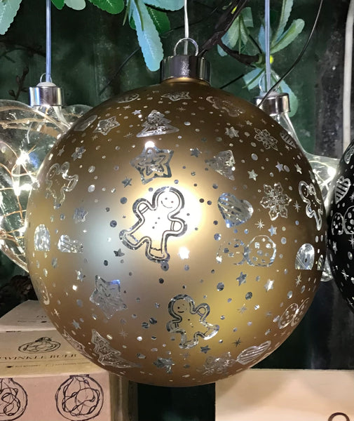 Gingerbread Glass Gold LED Ball