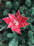 Red Beaded Pattern Leaf Pointsetta on Clip