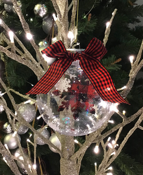 Bauble with Tartan Snowflake or Joy