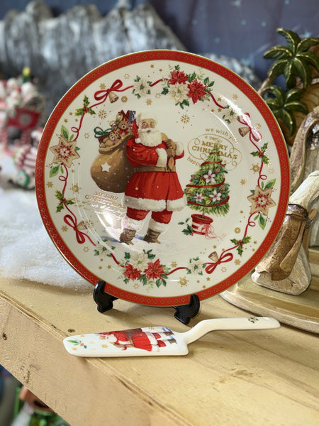 Santa & Tree Cake Plate & server