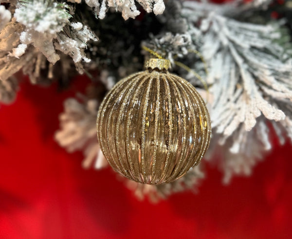 Gold Ribbed Glass Bauble small