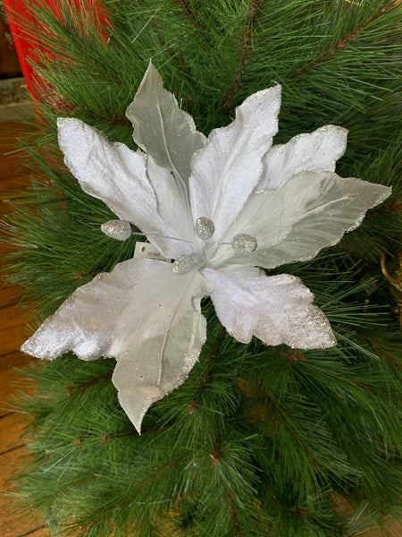 White Velvet Silver Glitter Flower