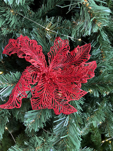 Red Glitter poinsettia Head